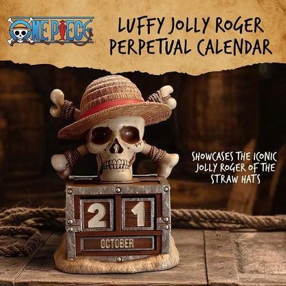 Nemesis Now One Piece Luffy Jolly Roger Perpetual Calendar - Officially Licensed Straw Hat Pirates Treasure Chest Resin Desk Collectible, 15.8cm