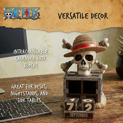 Nemesis Now One Piece Luffy Jolly Roger Perpetual Calendar - Officially Licensed Straw Hat Pirates Treasure Chest Resin Desk Collectible, 15.8cm