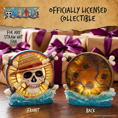 Nemesis Now One Piece Luffy Jolly Roger LED Lamp - Officially Licensed Hand Painted USB-C Straw Hat Pirates Resin Desk Light with Map Reverse, 20.2cm