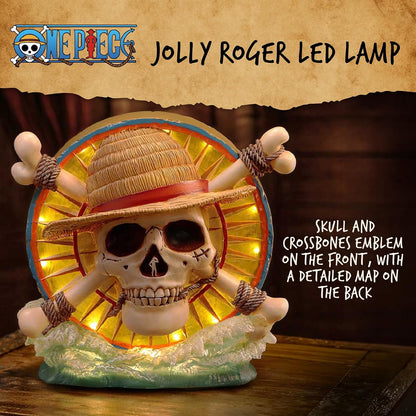Nemesis Now One Piece Luffy Jolly Roger LED Lamp - Officially Licensed Hand Painted USB-C Straw Hat Pirates Resin Desk Light with Map Reverse, 20.2cm