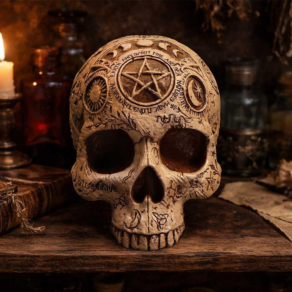Apothecary Skull Figurine – Occult Gothic Decorative Skull Ornament