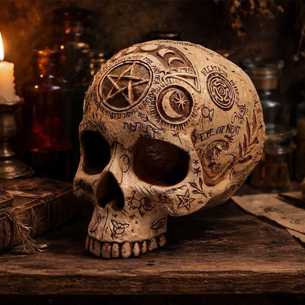 Apothecary Skull Figurine – Occult Gothic Decorative Skull Ornament