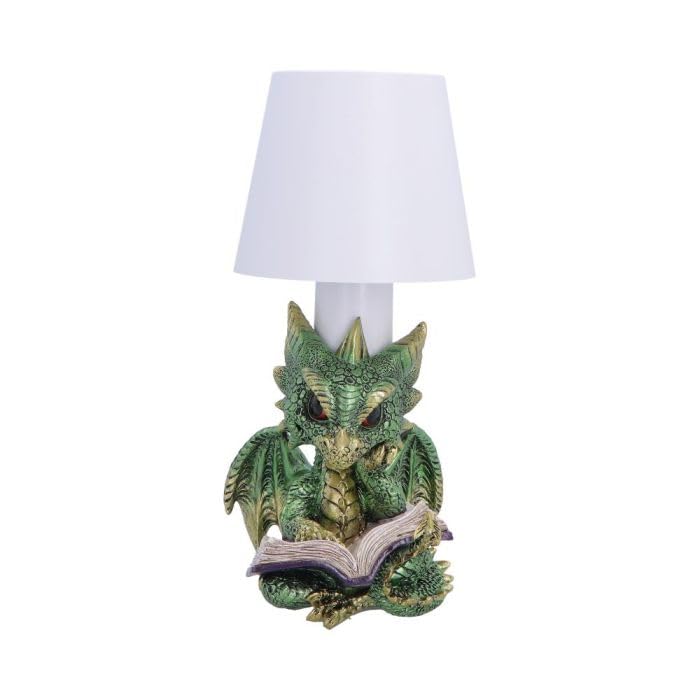 Nemesis Now Bookwyrm Green Dragon Lamp - Touch Control USB Rechargeable Fantasy Desk Light, Hand Painted Polyresin Collectible, 24.4cm
