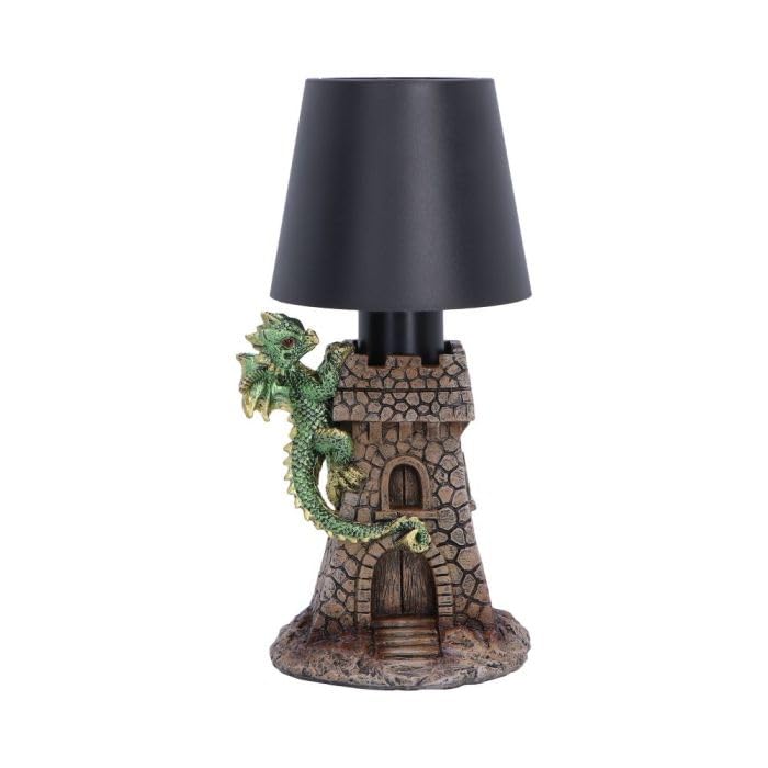 Nemesis Now Castle Keeper Green Dragon Castle Lamp - Touch Control USB Rechargeable Fantasy Desk Light, Hand Painted Polyresin, 24.4cm