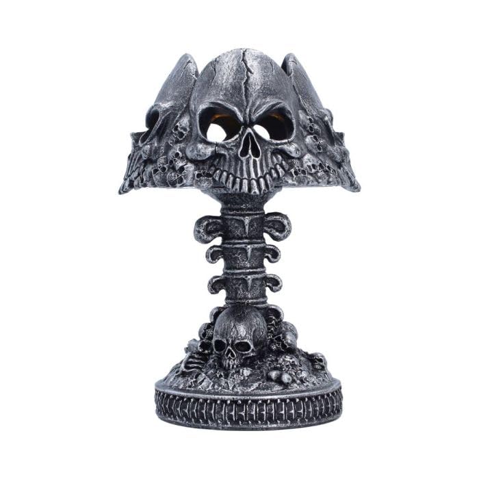 Nemesis Now Last Light Gothic Skull Lamp - Hand Painted Skull & Bone Polyresin Dark Silver Halloween Alternative Desk Light, 22.6cm