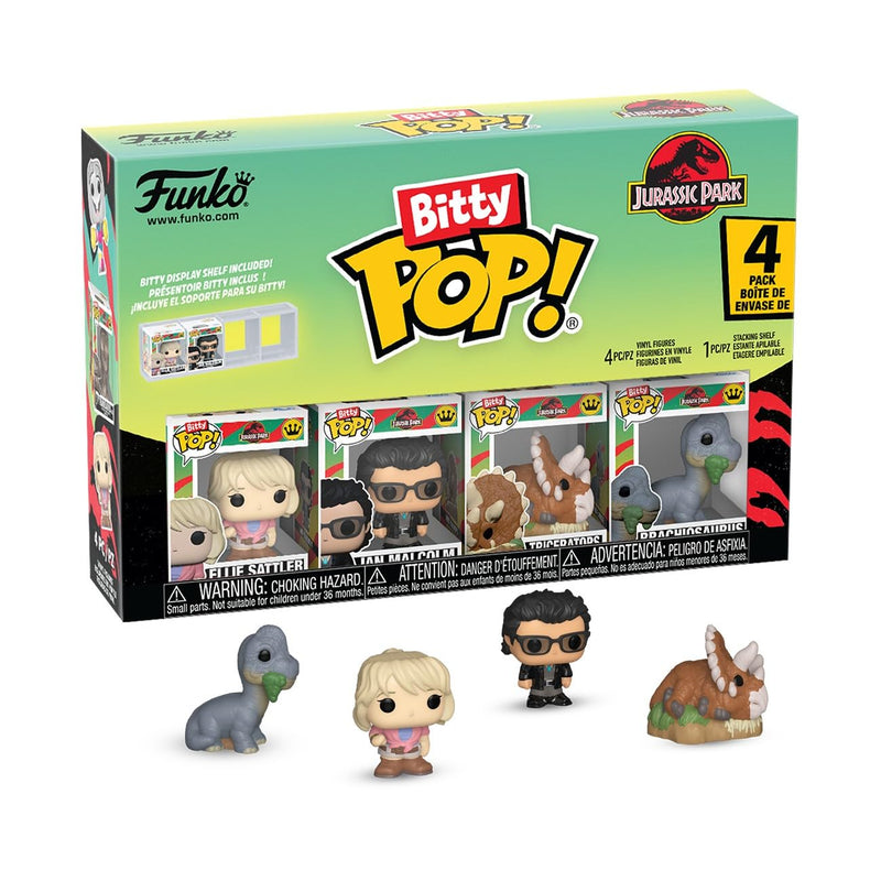 Funko Bitty Pop! 4 Pack: Jurassic Park - Ellie Sattler, Ian Malcolm, Triceratops, Brachiosaurus - 1 in 6 Chance of Receiving The Rare Chase Variant - Styles May Vary - 0,9 Pouce (2,2 cm