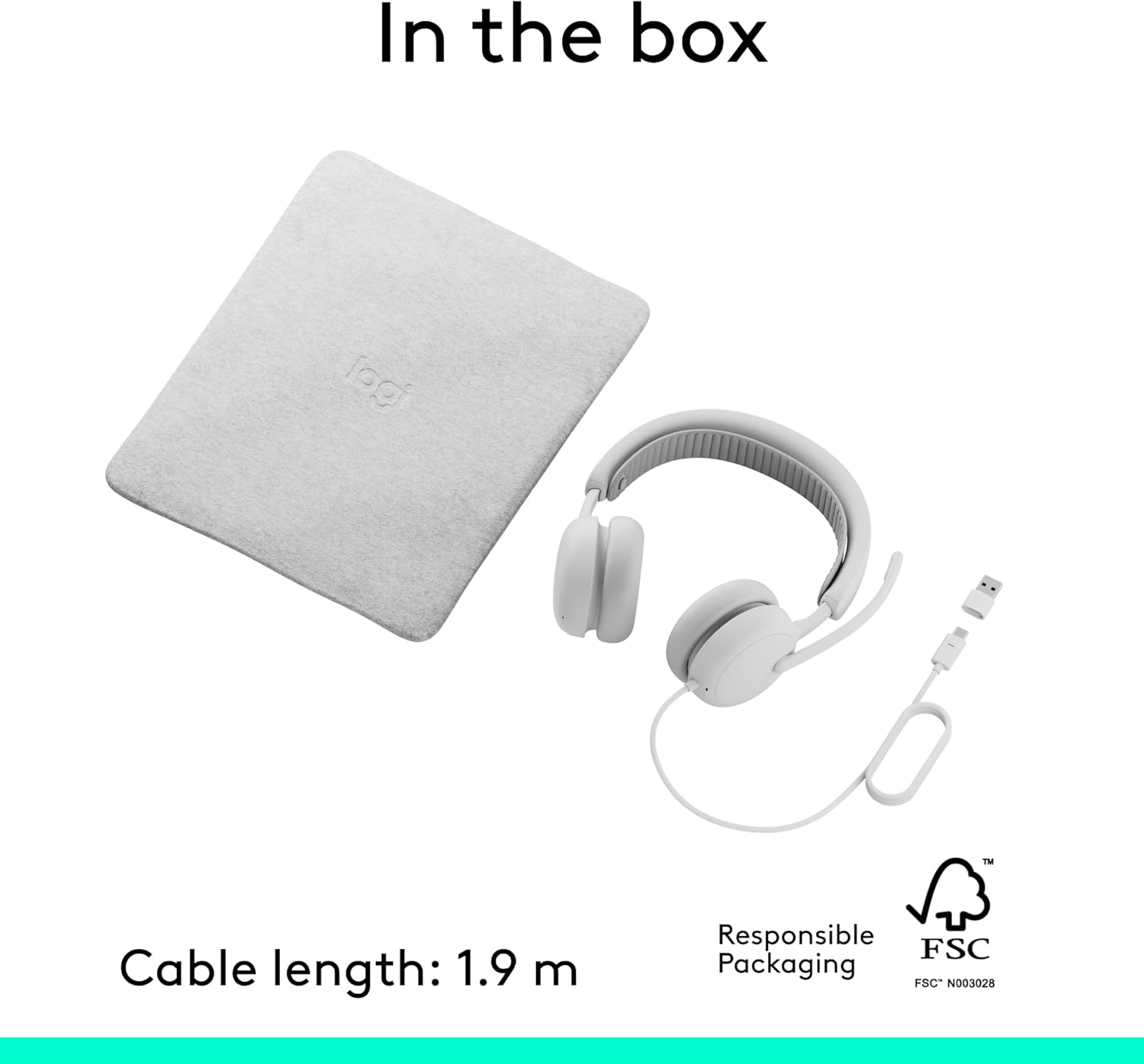 Logitech Zone Wired 2 for Business - Noise-Canceling Headset with Adaptive Hybrid Anc, Microsoft Teams Certified, USB-C with USB-A adapter - Off-White