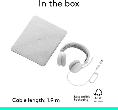 Logitech Zone Wired 2 for Business - Noise-Canceling Headset with Adaptive Hybrid Anc, Microsoft Teams Certified, USB-C with USB-A adapter - Off-White
