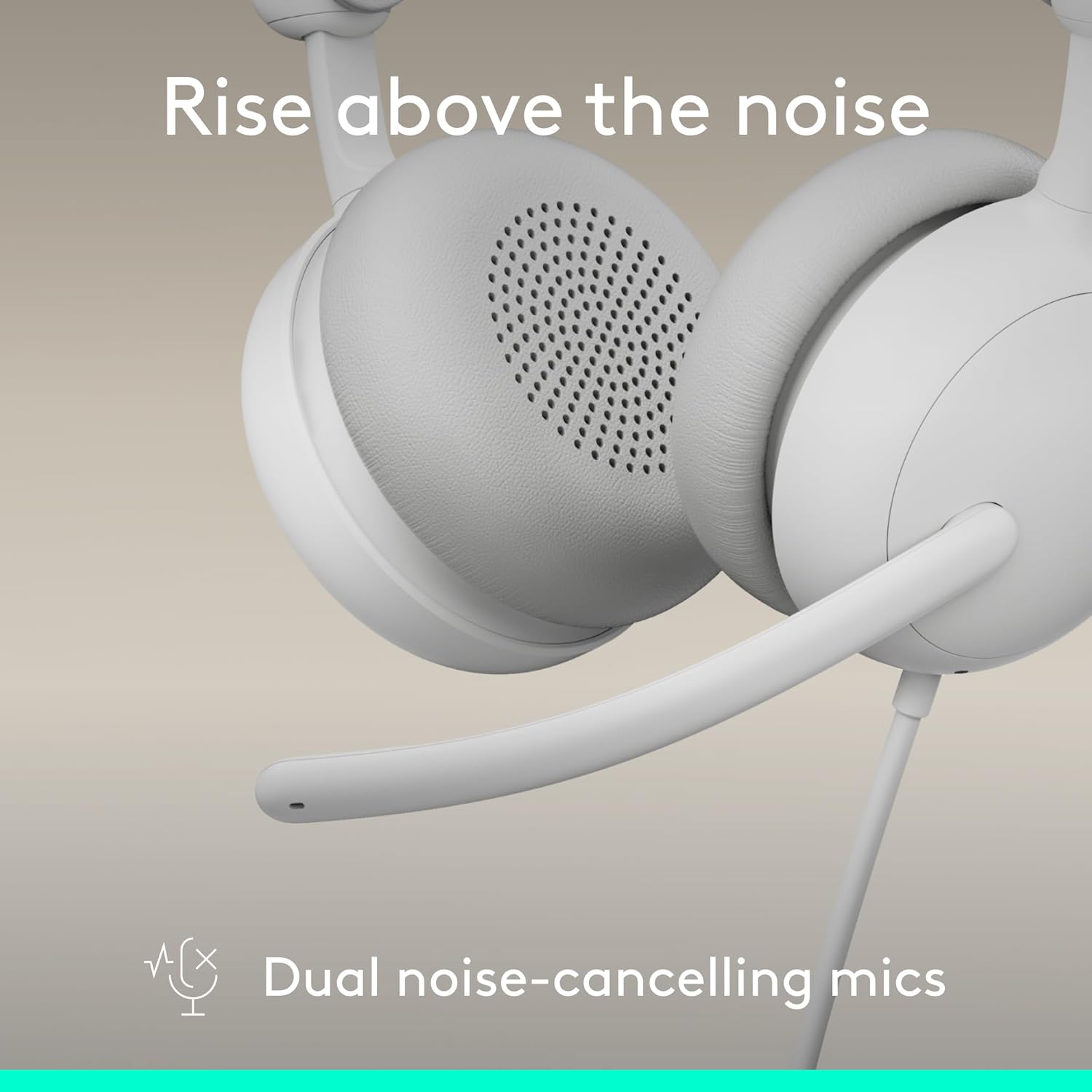 Logitech Zone Wired 2 for Business - Noise-Canceling Headset with Adaptive Hybrid Anc, Microsoft Teams Certified, USB-C with USB-A adapter - Off-White