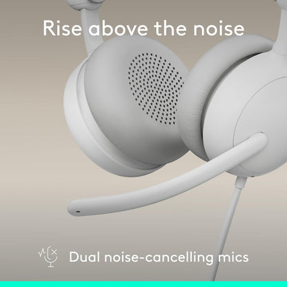 Logitech Zone Wired 2 for Business - Noise-Canceling Headset with Adaptive Hybrid Anc, Microsoft Teams Certified, USB-C with USB-A adapter - Off-White