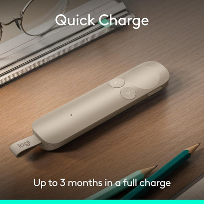 Logitech Spotlight 2 Presentation Remote, Wireless Presentation Clicker with Haptics, Digital Highlighting, Customisable Actions, Laser Pointer, Quick Charge, Bluetooth, and USB-C - Sand