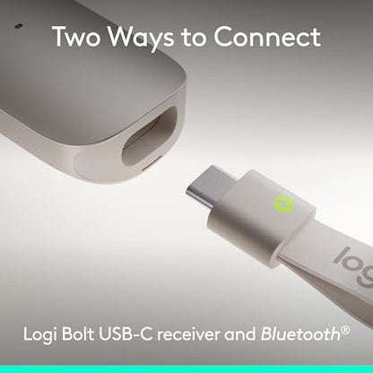 Logitech Spotlight 2 Presentation Remote, Wireless Presentation Clicker with Haptics, Digital Highlighting, Customisable Actions, Laser Pointer, Quick Charge, Bluetooth, and USB-C - Sand