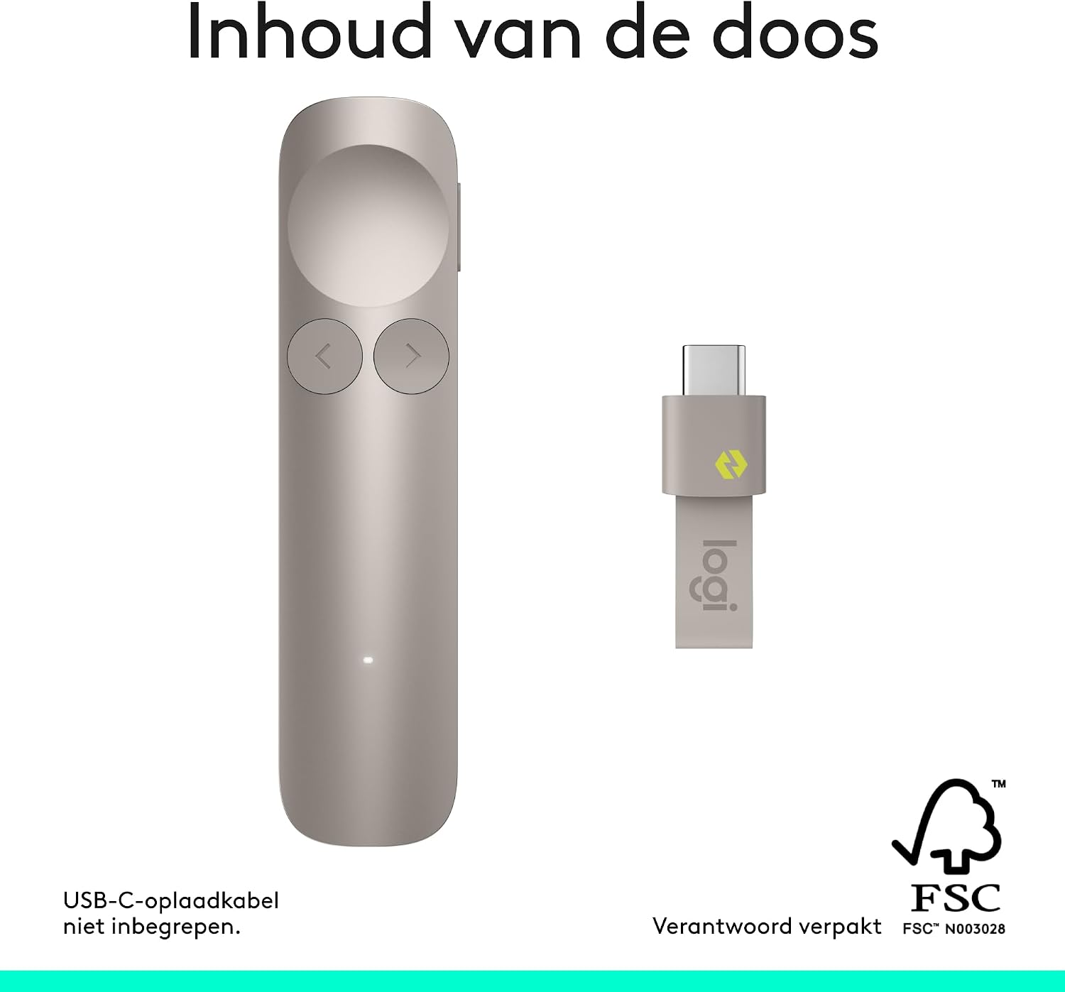 Logitech Spotlight 2 Presentation Remote, Wireless Presentation Clicker with Haptics, Digital Highlighting, Customisable Actions, Laser Pointer, Quick Charge, Bluetooth, and USB-C - Sand
