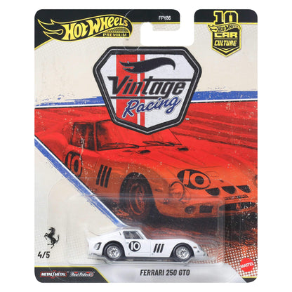 Hot Wheels Ferrari 250 GTO Veicolo della cultura automobilistica, modellino die-cast in scala 1:64 di alta qualità con pneumatici Real Riders e carrozzeria e telaio in metallo/metallo, JKF25