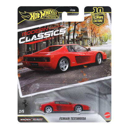 Hot Wheels Premium Car Culture - Testarossa, modellino da collezione in scala 1:64 con telaio in metallo e pneumatici Real Riders, decorazioni premium e dettagli realistici, 3+ anni, JKF00