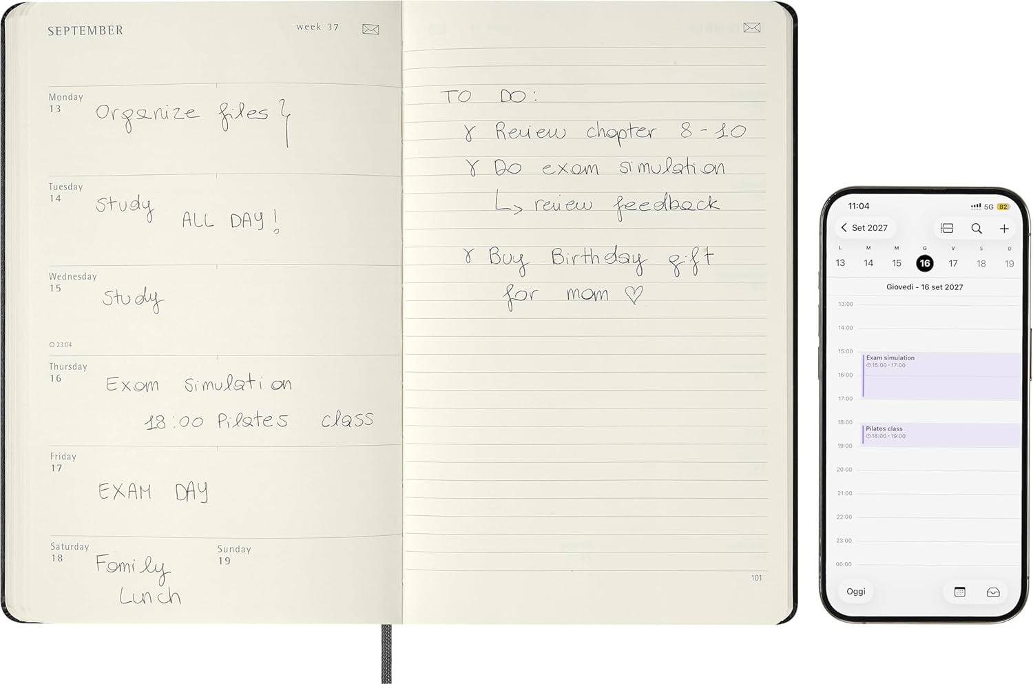 Moleskine Weekly Digital Planner 2027, Hard Cover 12 Month Smart Planner with Elastic Closure, Large 13x21 Cm, Black