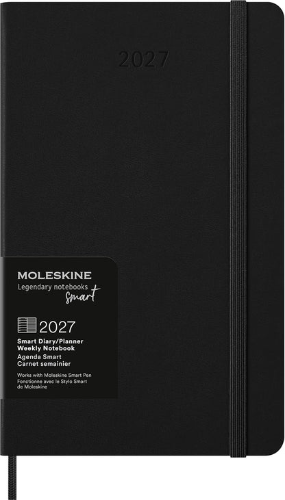 Moleskine Weekly Digital Planner 2027, Hard Cover 12 Month Smart Planner with Elastic Closure, Large 13x21 Cm, Black