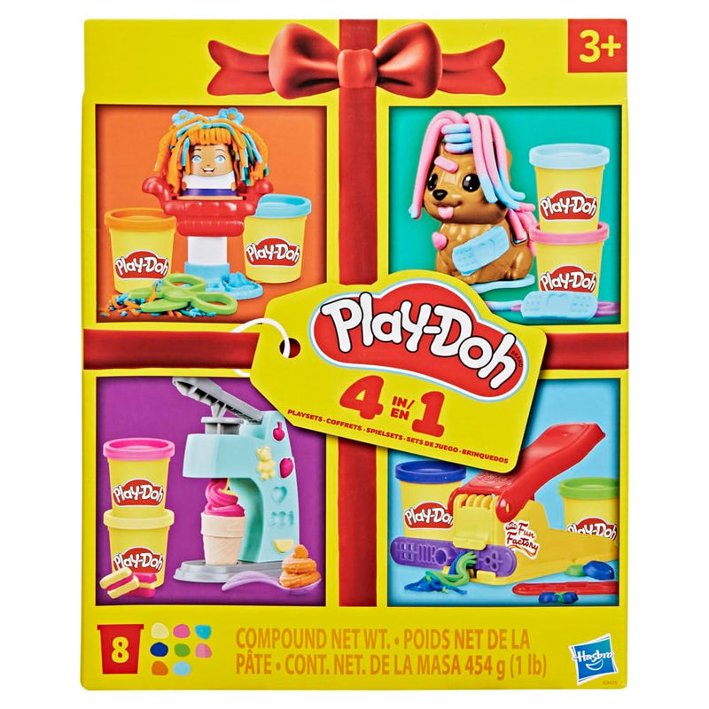 Play-Doh 4 Mini Classic Set: Parrucchiere, Veterinario, Gelateria e Fabbrica del divertimento; Gioco creativo; Classico; Et? 3+
