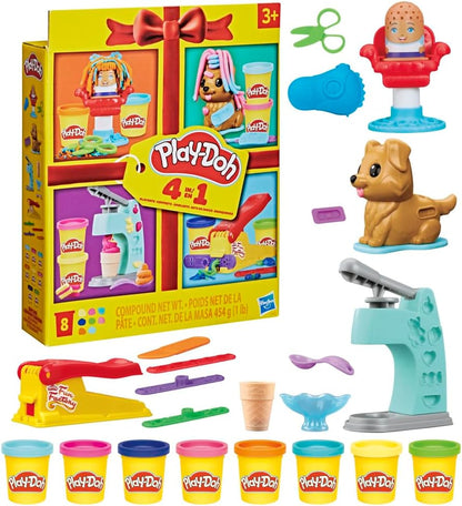 Play-Doh 4 Mini Classic Set: Parrucchiere, Veterinario, Gelateria e Fabbrica del divertimento; Gioco creativo; Classico; Et? 3+