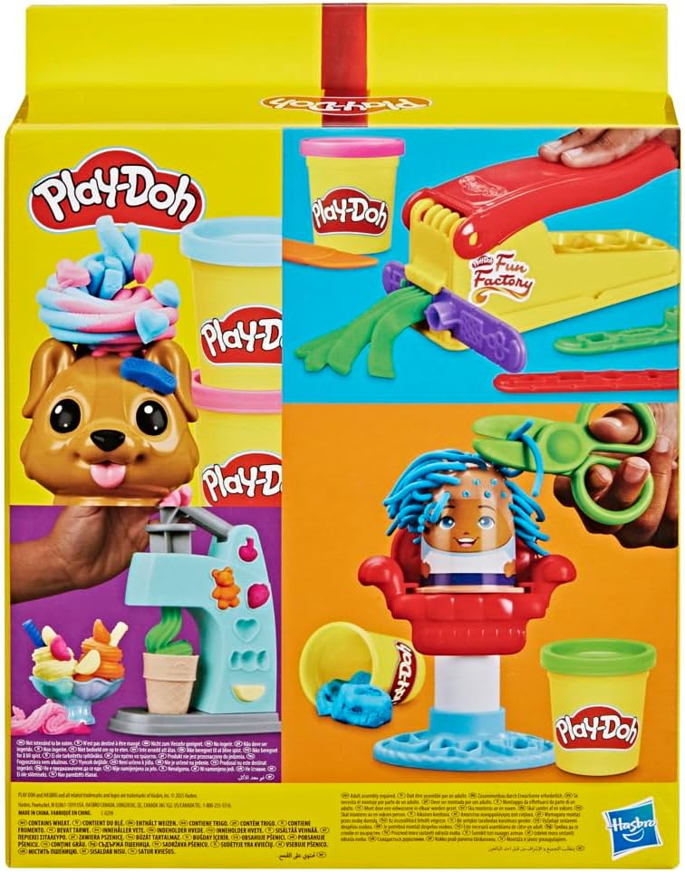 Play-Doh 4 Mini Classic Set: Parrucchiere, Veterinario, Gelateria e Fabbrica del divertimento; Gioco creativo; Classico; Et? 3+