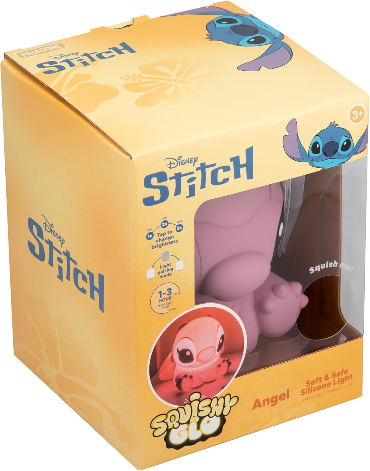 Paladone Disney Angel SquishyGlo Rechargeable Silicone Night Light, 14.5cm, 1–3 Hour Timer, 3 Brightness Levels, Officially Licensed