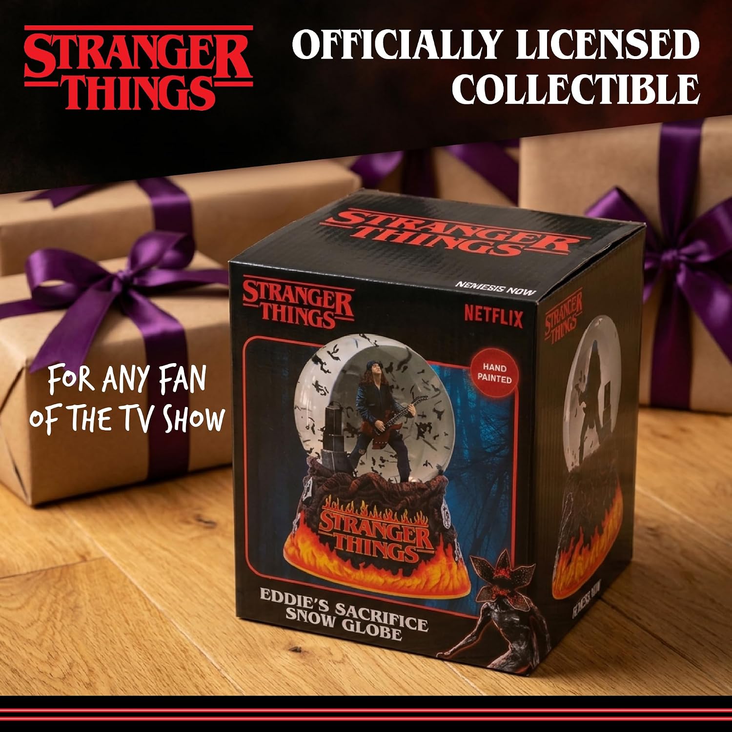 Nemesis Now Stranger Things Eddie's Sacrifice Snow Globe - Officially Licensed Eddie Munson Guitar Scene Hellfire Club Collectible, 14.5cm