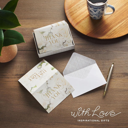WITH LOVE Boxed Thank You Note Card & Envelope Set for Women, Weddings, Showers, Birthdays - Ivory Rose Floral Design, 1 Cor. 13:4 - Inspirational Bible Verse, 20 Blank Cards & Envelopes