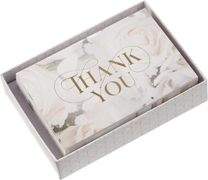 WITH LOVE Boxed Thank You Note Card & Envelope Set for Women, Weddings, Showers, Birthdays - Ivory Rose Floral Design, 1 Cor. 13:4 - Inspirational Bible Verse, 20 Blank Cards & Envelopes