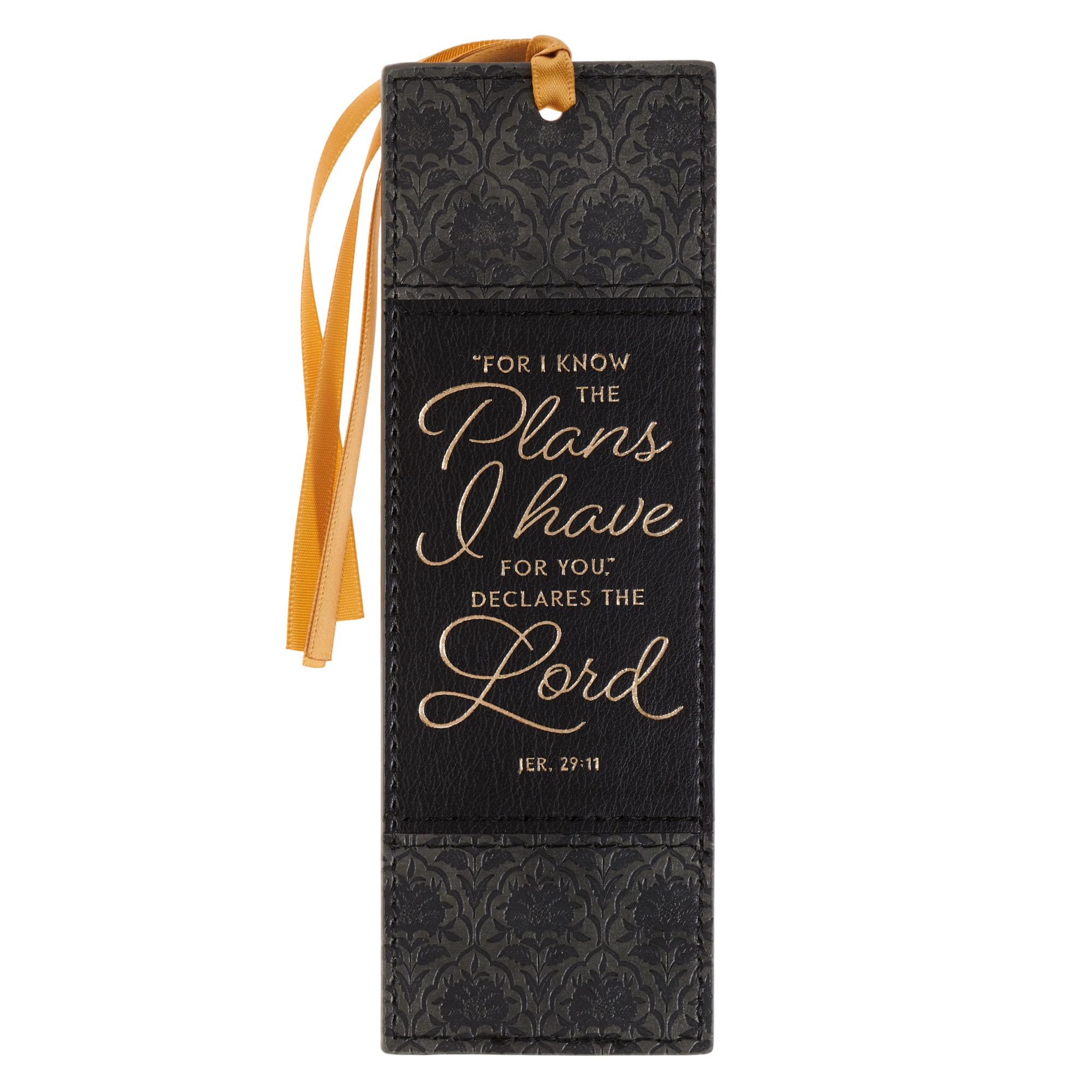 Christian Art Gifts Premium Vegan Leather Inspirational Scripture Bookmark for Men & Women: Know The Plans Encouraging Bible Verse, Charcoal & Black
