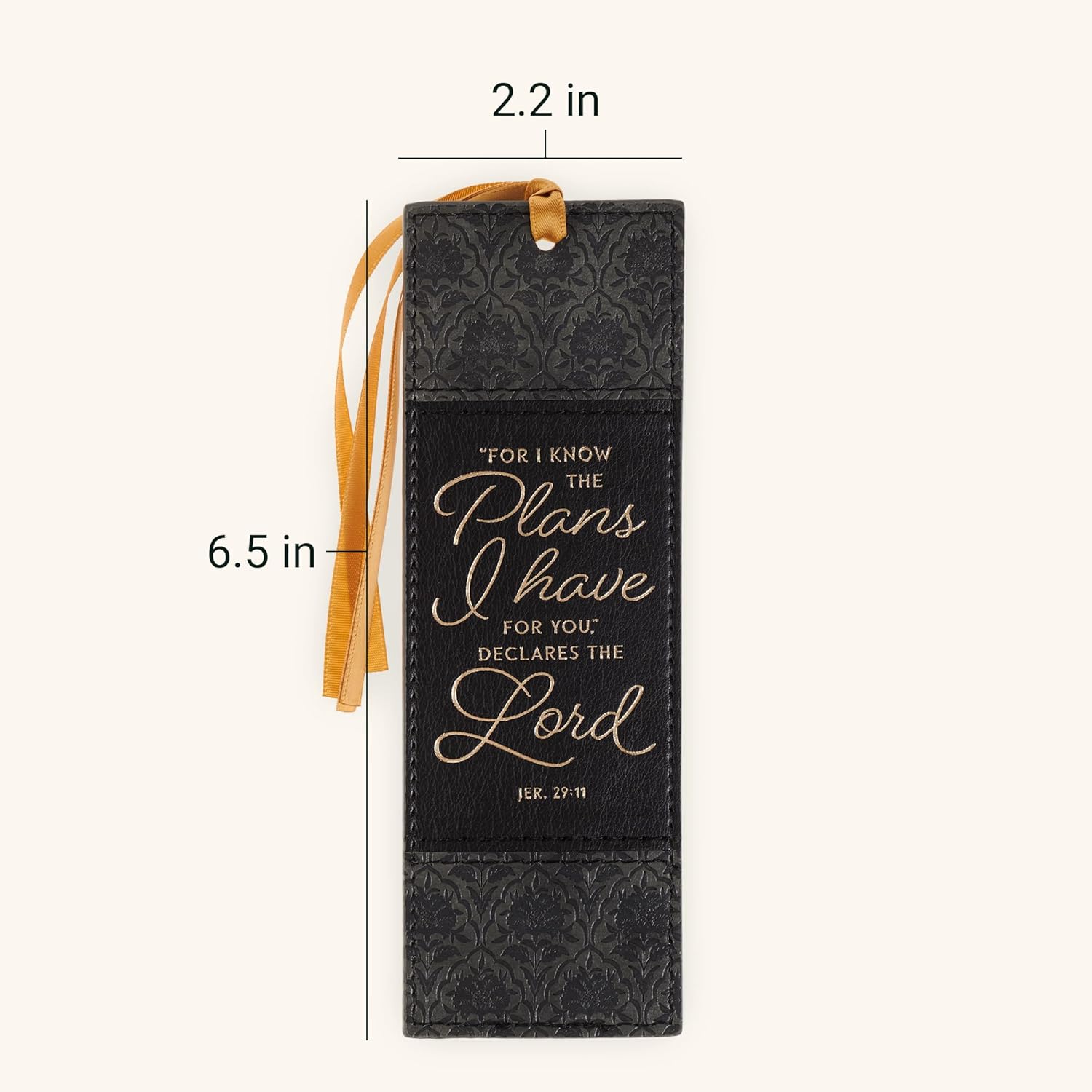 Christian Art Gifts Premium Vegan Leather Inspirational Scripture Bookmark for Men & Women: Know The Plans Encouraging Bible Verse, Charcoal & Black