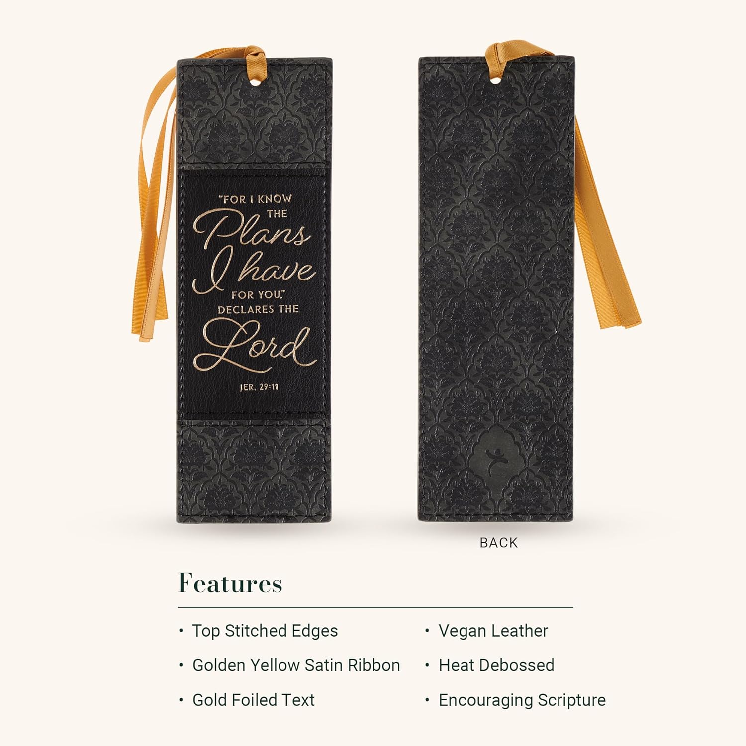 Christian Art Gifts Premium Vegan Leather Inspirational Scripture Bookmark for Men & Women: Know The Plans Encouraging Bible Verse, Charcoal & Black