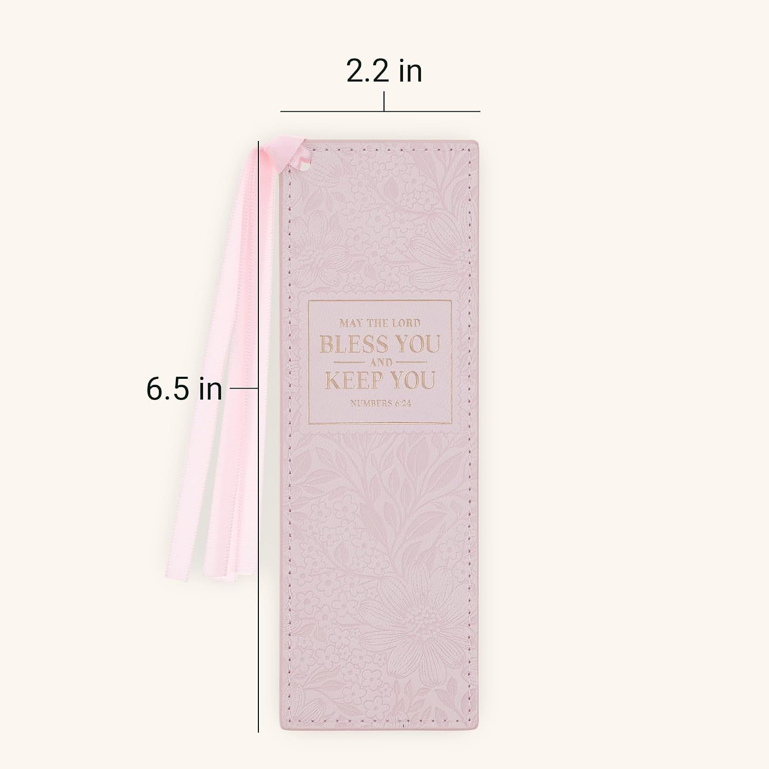 Christian Art Gifts Premium Vegan Leather Inspirational Scripture Bookmark for Women: Bless You & Keep You Encouraging Bible Verse, Pink Floral