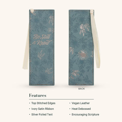 Christian Art Gifts Premium Vegan Leather Inspirational Scripture Bookmark for Women: Be Still & Know Encouraging Bible Verse, Teal Floral