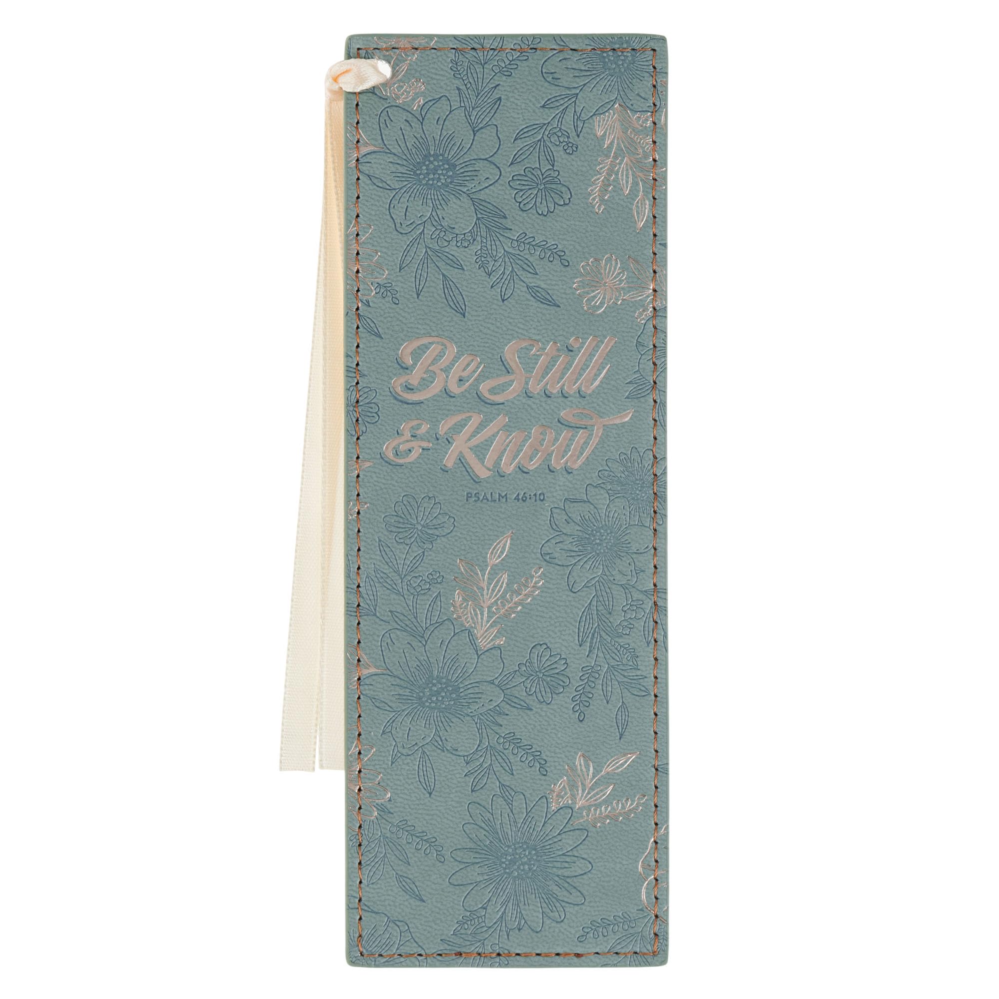 Christian Art Gifts Premium Vegan Leather Inspirational Scripture Bookmark for Women: Be Still & Know Encouraging Bible Verse, Teal Floral