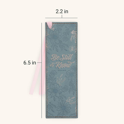 Christian Art Gifts Premium Vegan Leather Inspirational Scripture Bookmark for Women: Be Still & Know Encouraging Bible Verse, Teal Floral