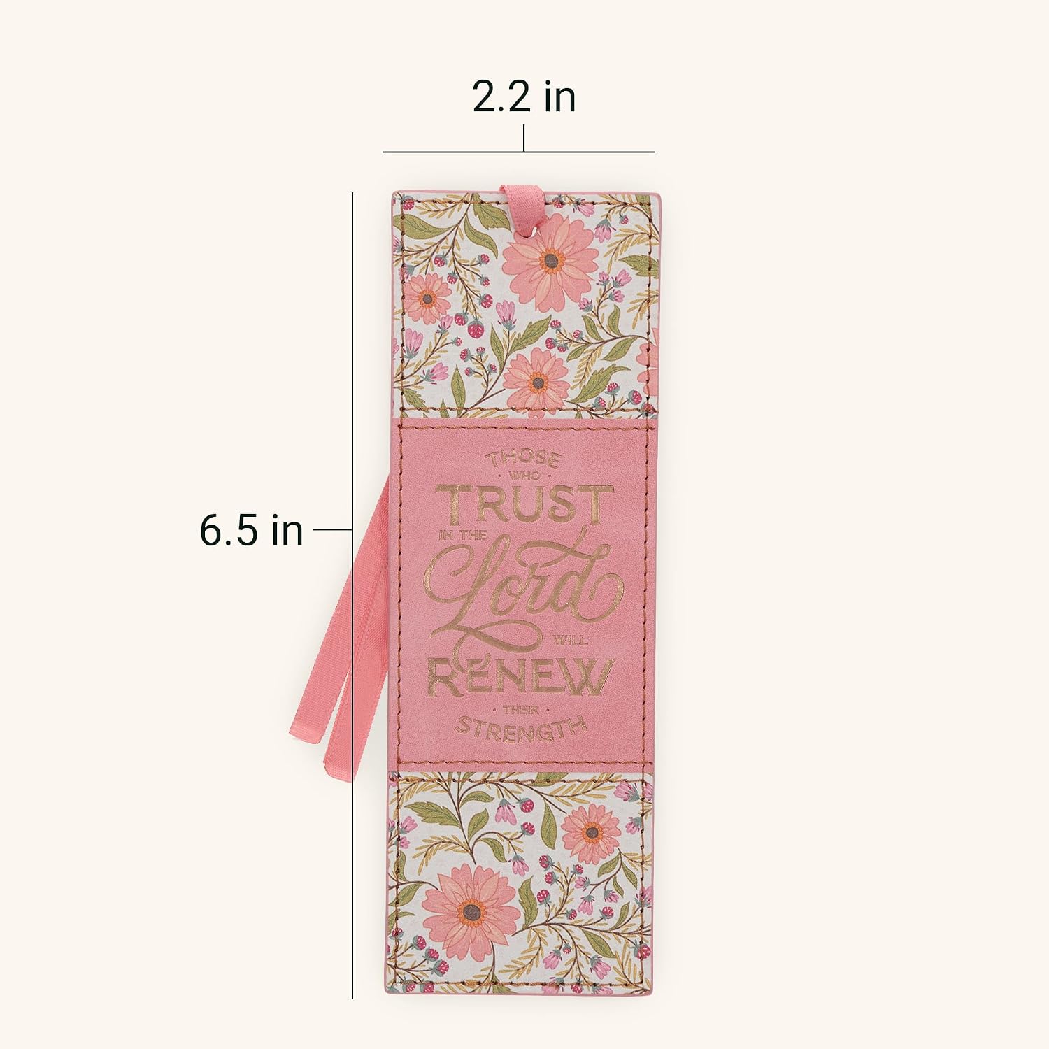 Christian Art Gifts Premium Vegan Leather Inspirational Scripture Bookmark for Women: Trust in The Lord Encouraging Bible Verse, Coral Floral