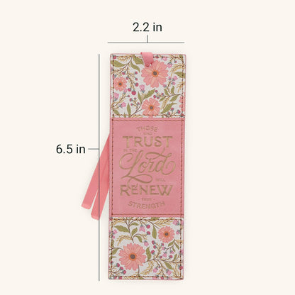 Christian Art Gifts Premium Vegan Leather Inspirational Scripture Bookmark for Women: Trust in The Lord Encouraging Bible Verse, Coral Floral