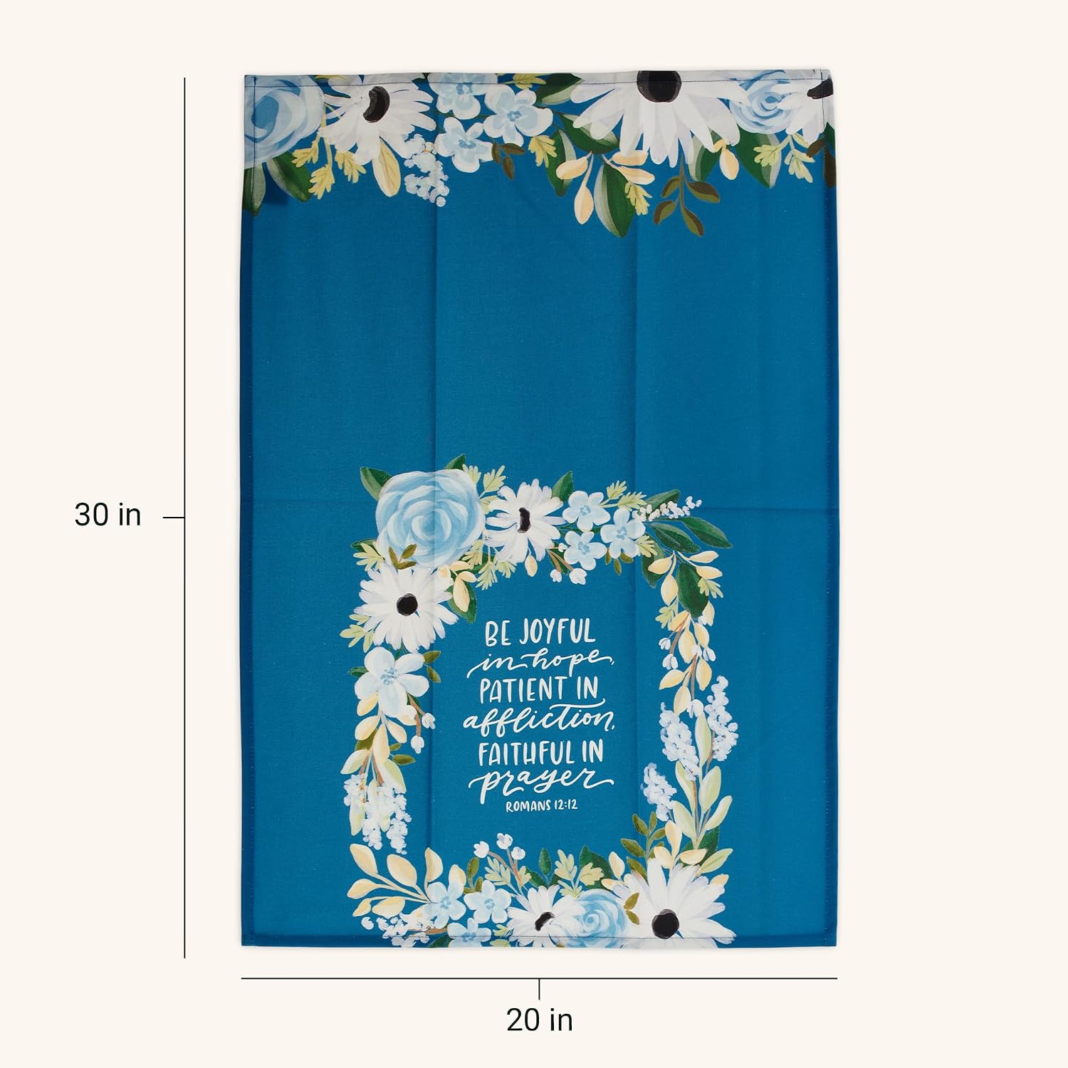 Christian Art Gifts Decorative Inspirational Scripture Tea Towel for Women: Be Joyful Encouraging Bible Verse, Home & Kitchen, 100% Cotton, Blue Floral, 30" x 20"