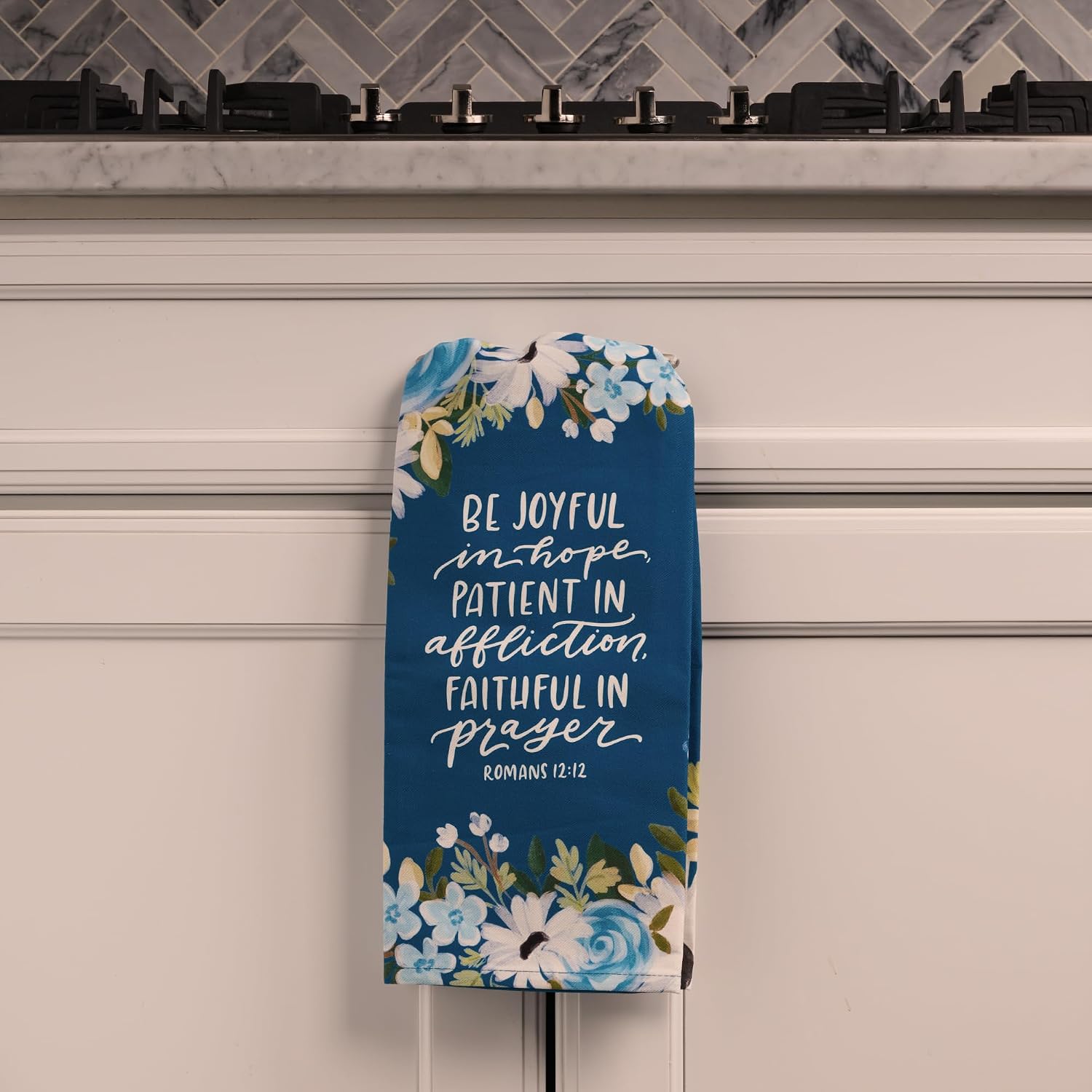 Christian Art Gifts Decorative Inspirational Scripture Tea Towel for Women: Be Joyful Encouraging Bible Verse, Home & Kitchen, 100% Cotton, Blue Floral, 30" x 20"