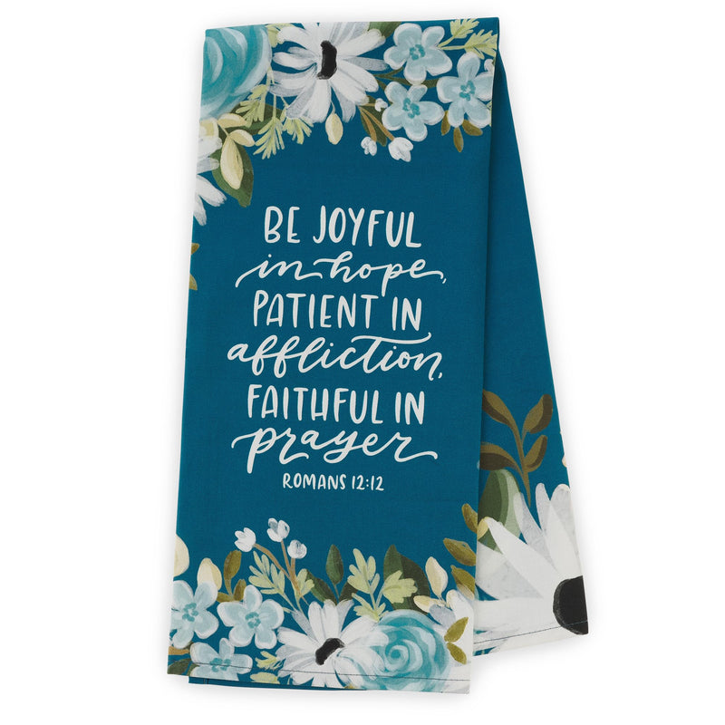 Christian Art Gifts Decorative Inspirational Scripture Tea Towel for Women: Be Joyful Encouraging Bible Verse, Home & Kitchen, 100% Cotton, Blue Floral, 30" x 20"