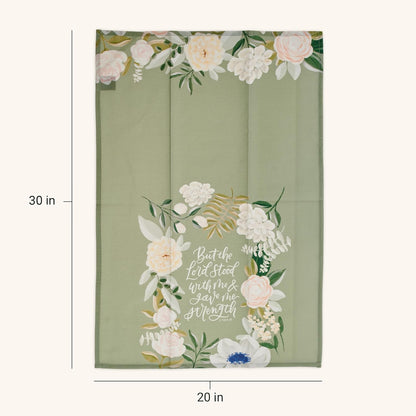 Christian Art Gifts Decorative Inspirational Scripture Tea Towel for Women: Lord Stood with Me Encouraging Bible Verse, Home & Kitchen, 100% Cotton, Green Floral, 30" x 20"