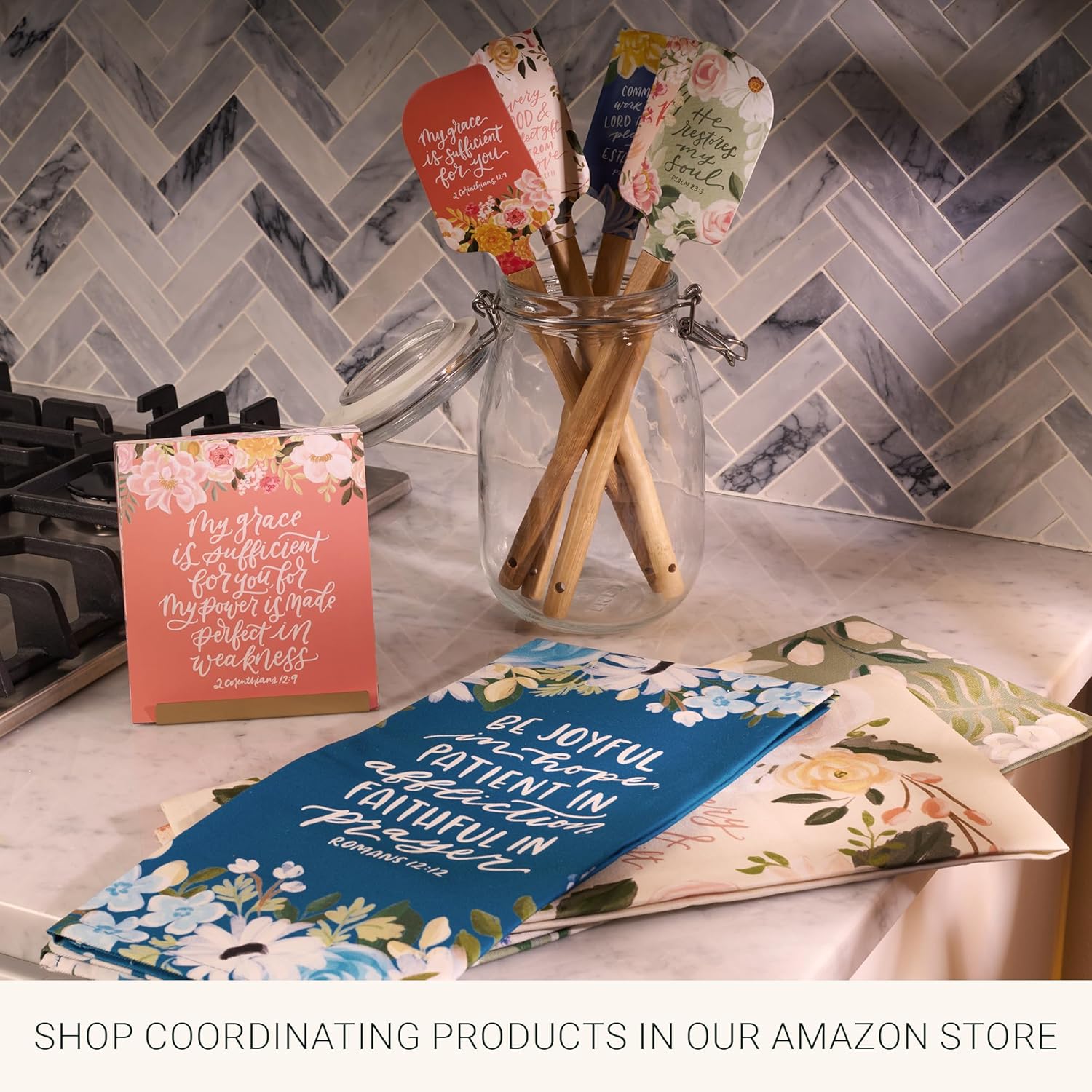 Christian Art Gifts Decorative Inspirational Scripture Tea Towel for Women: Every Good Gift Encouraging Bible Verse, Home & Kitchen, 100% Cotton, Creamy Beige Floral, 30" x 20"