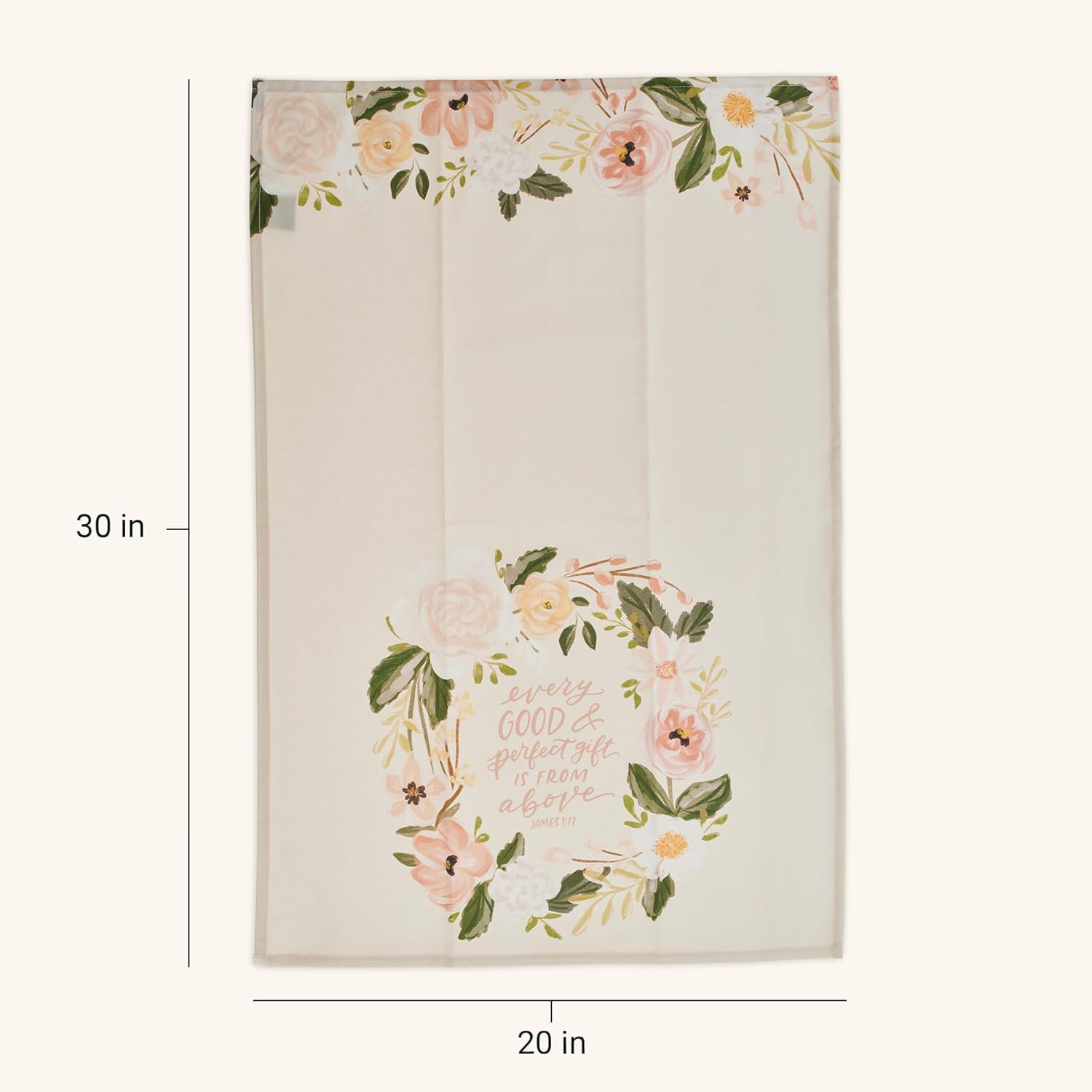 Christian Art Gifts Decorative Inspirational Scripture Tea Towel for Women: Every Good Gift Encouraging Bible Verse, Home & Kitchen, 100% Cotton, Creamy Beige Floral, 30" x 20"