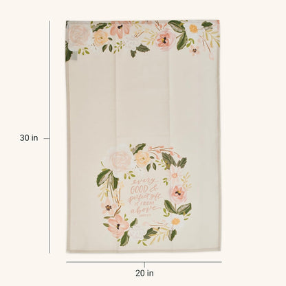 Christian Art Gifts Decorative Inspirational Scripture Tea Towel for Women: Every Good Gift Encouraging Bible Verse, Home & Kitchen, 100% Cotton, Creamy Beige Floral, 30" x 20"
