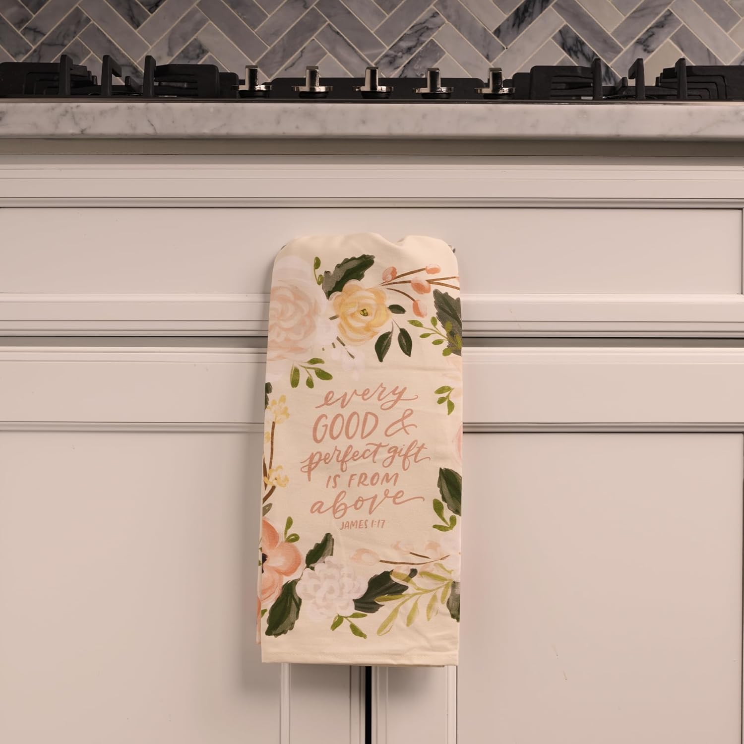 Christian Art Gifts Decorative Inspirational Scripture Tea Towel for Women: Every Good Gift Encouraging Bible Verse, Home & Kitchen, 100% Cotton, Creamy Beige Floral, 30" x 20"