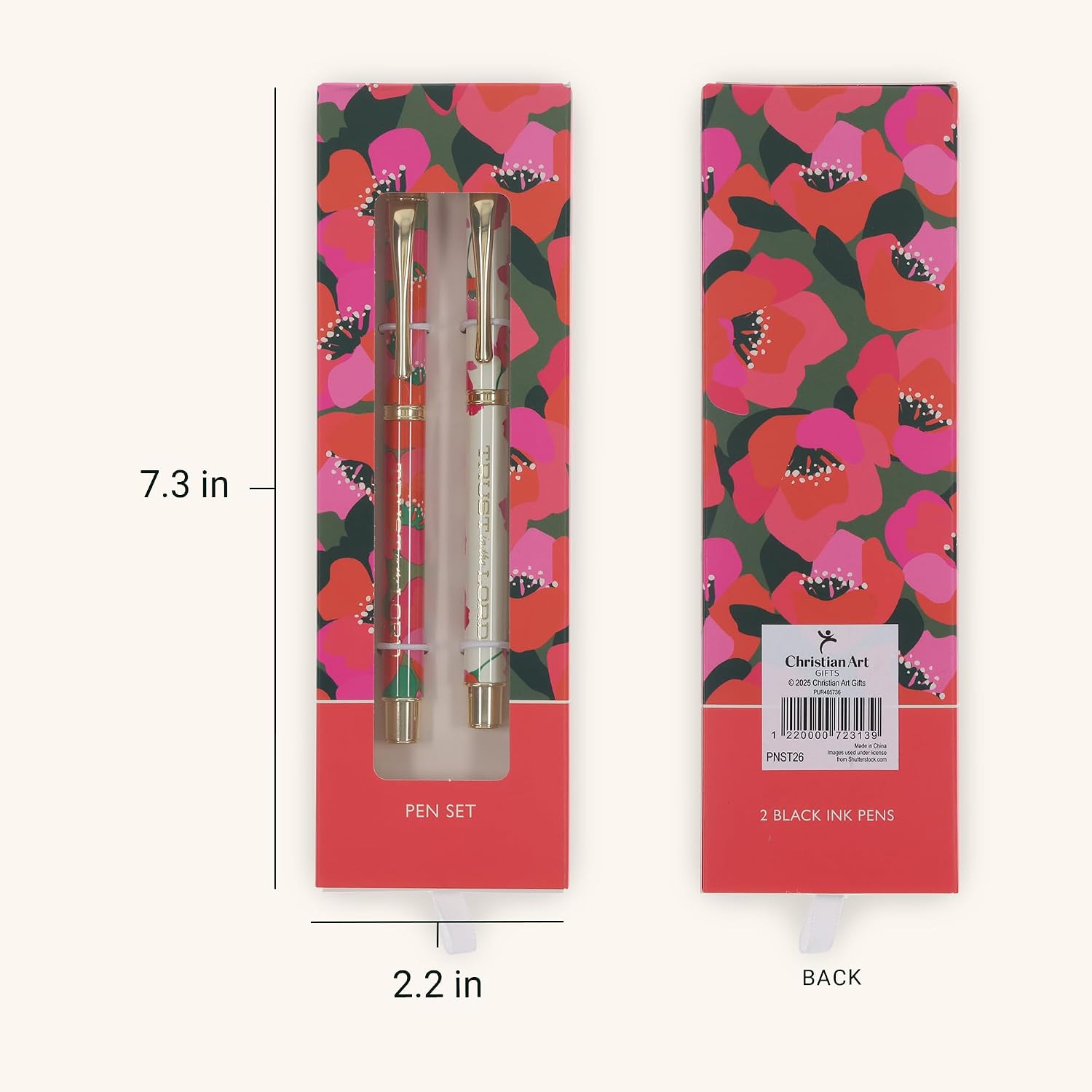 Christian Art Gifts Premium Inspirational Medium Ballpoint Pen Set for Women: Trust in the Lord Encouraging Bible Verse, Retractable, Black Ink, Pocket Clip, Red & White Floral with Gold, 2 Pack