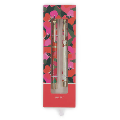 Christian Art Gifts Premium Inspirational Medium Ballpoint Pen Set for Women: Trust in the Lord Encouraging Bible Verse, Retractable, Black Ink, Pocket Clip, Red & White Floral with Gold, 2 Pack