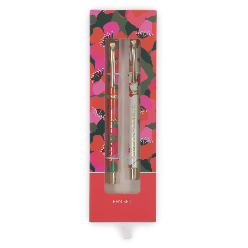 Christian Art Gifts Premium Inspirational Medium Ballpoint Pen Set for Women: Trust in the Lord Encouraging Bible Verse, Retractable, Black Ink, Pocket Clip, Red & White Floral with Gold, 2 Pack