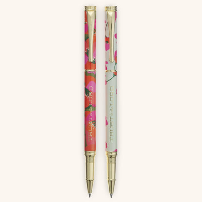 Christian Art Gifts Premium Inspirational Medium Ballpoint Pen Set for Women: Trust in the Lord Encouraging Bible Verse, Retractable, Black Ink, Pocket Clip, Red & White Floral with Gold, 2 Pack