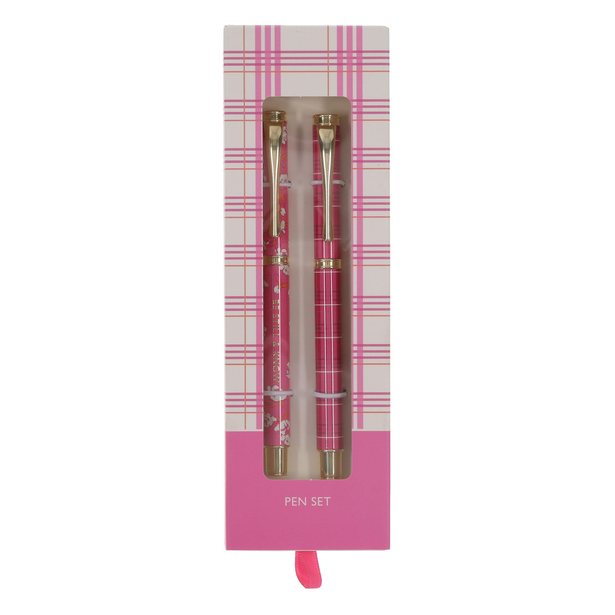 Christian Art Gifts Premium Inspirational Medium Ballpoint Pen Set for Women: Be Still Encouraging Bible Verse, Retractable, Black Ink, Pocket Clip, Pink & White Floral with Gold, 2 Pack